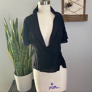 Black Low V Wrap Top